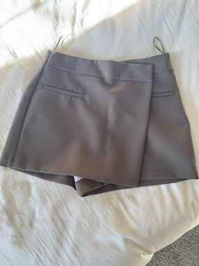 Zara Brown Faux-Wrap Skort Shorts
